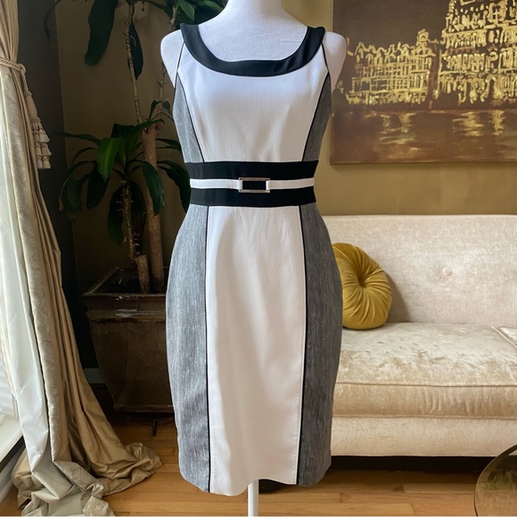 White House Black Market Dresses & Skirts - {WHBM} White Gray Black Colorblock Sheath Dress, size 2